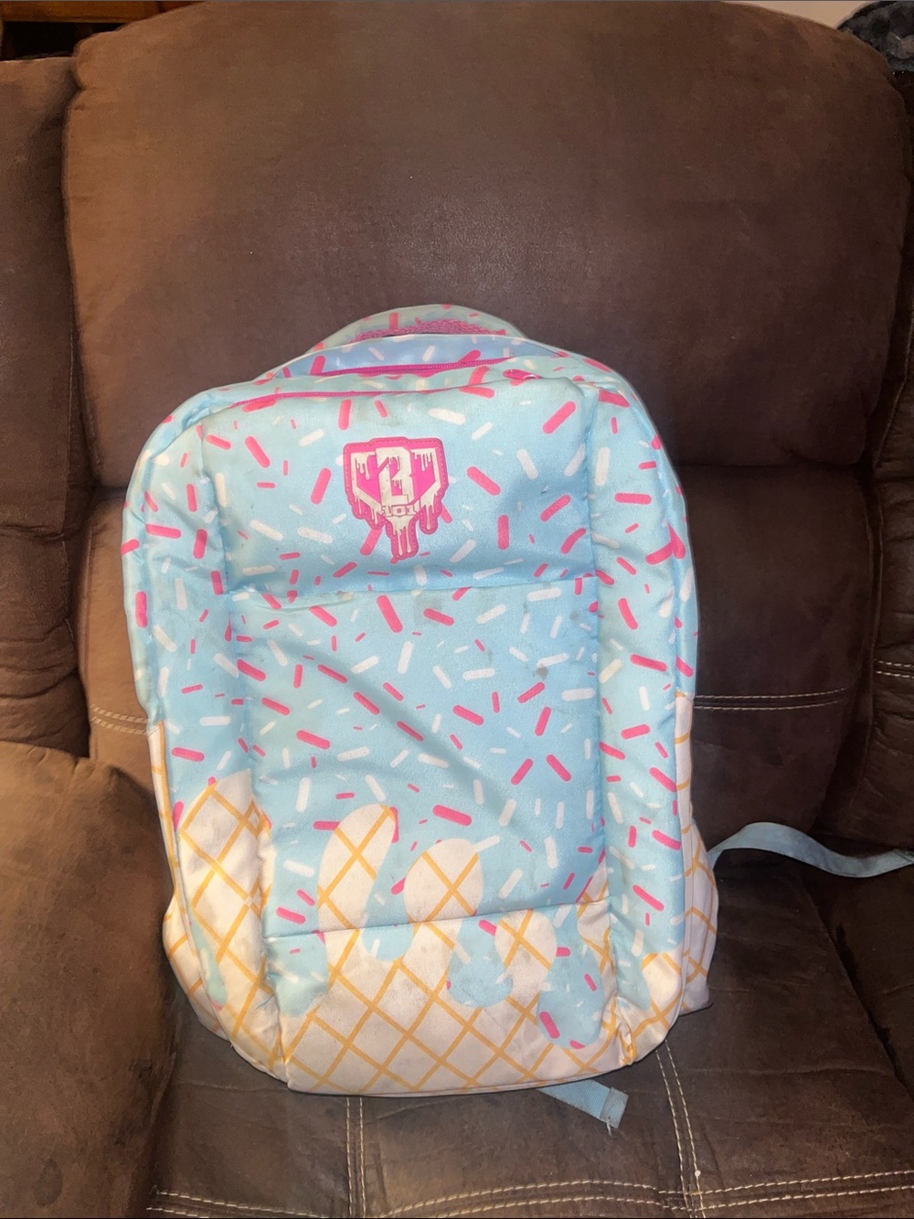 Kids Ice Cream Cone Print Backpack - Blue & Pink